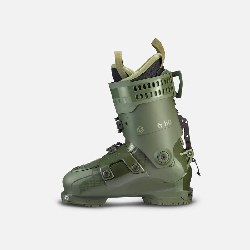 Green freeride and touring ski boot phaenom fr 110 side view shot