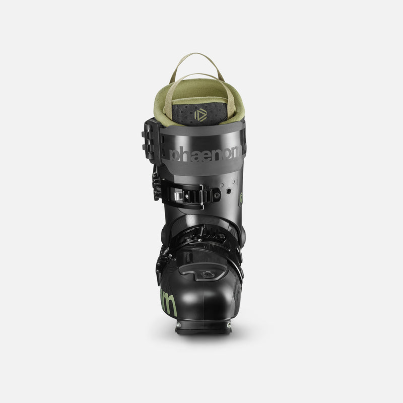 Black and green freeride and touring ski boot phaenom fr 110 front view shot