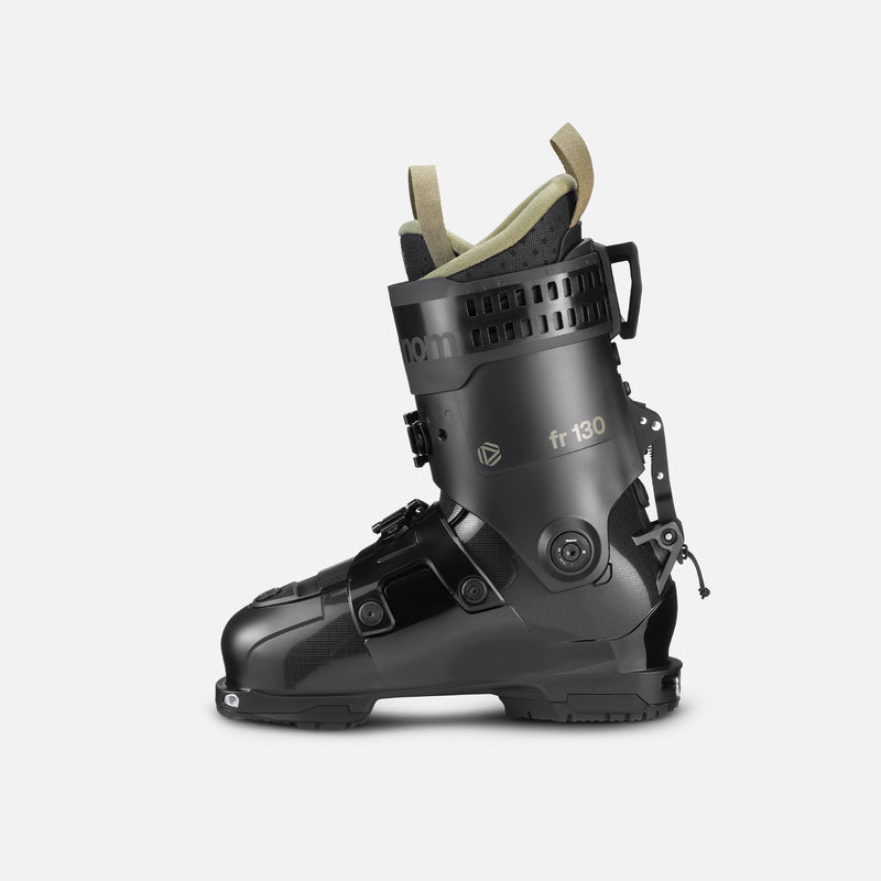 Black and green freeride and touring ski boot phaenom fr 110 side view shot