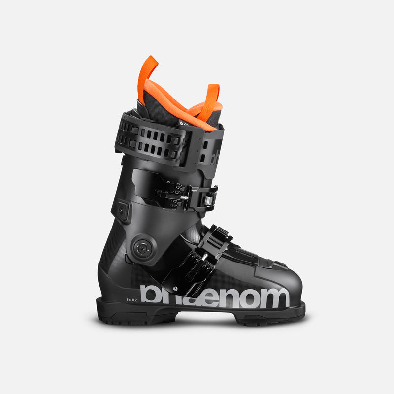 Black and red phaenom fs 02 130 ski freestyle all mountain piste boot sideview product shot
