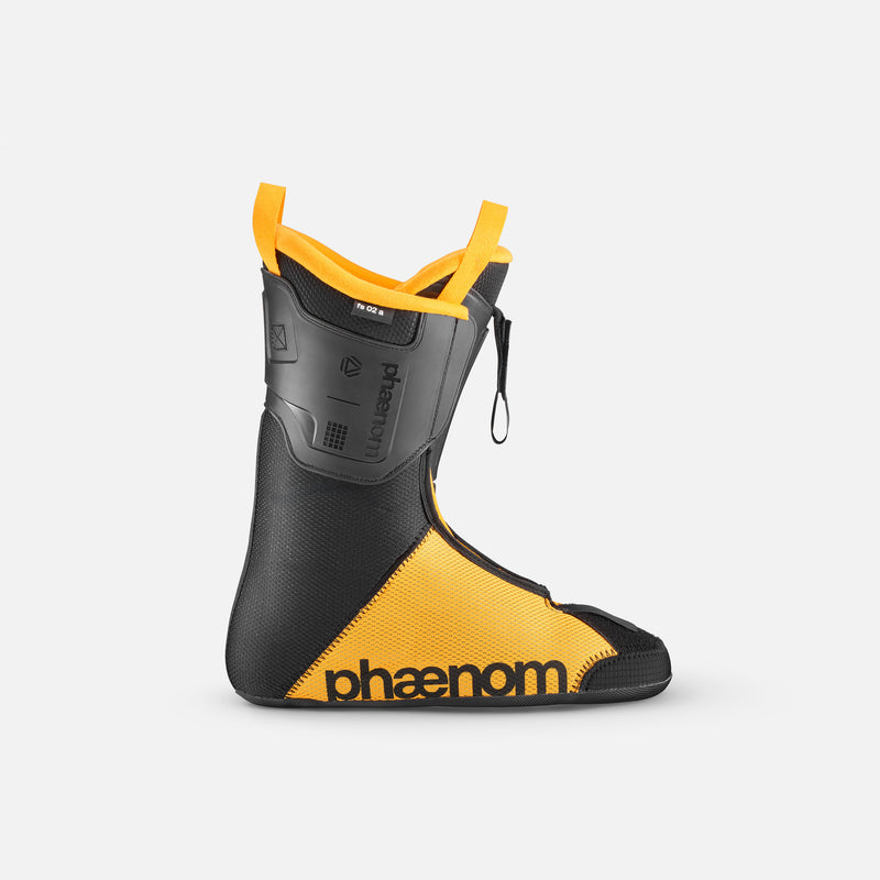 Yellow and black ski boot liner side view product shot